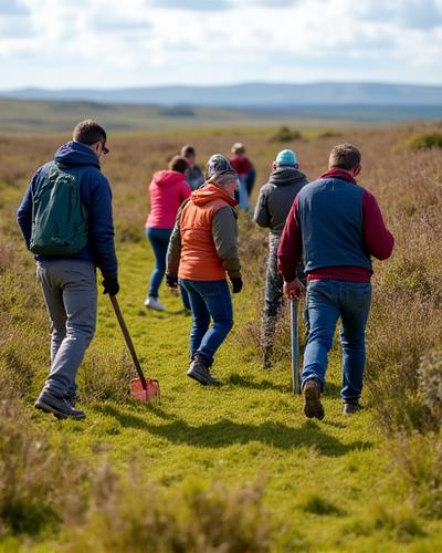 Volunteer group doing conservation work in Connemara landscape